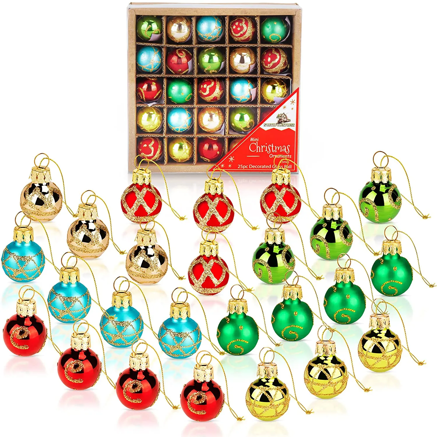 1 inch Mini Multicolor Vintage Glass Ball Ornaments - box 25