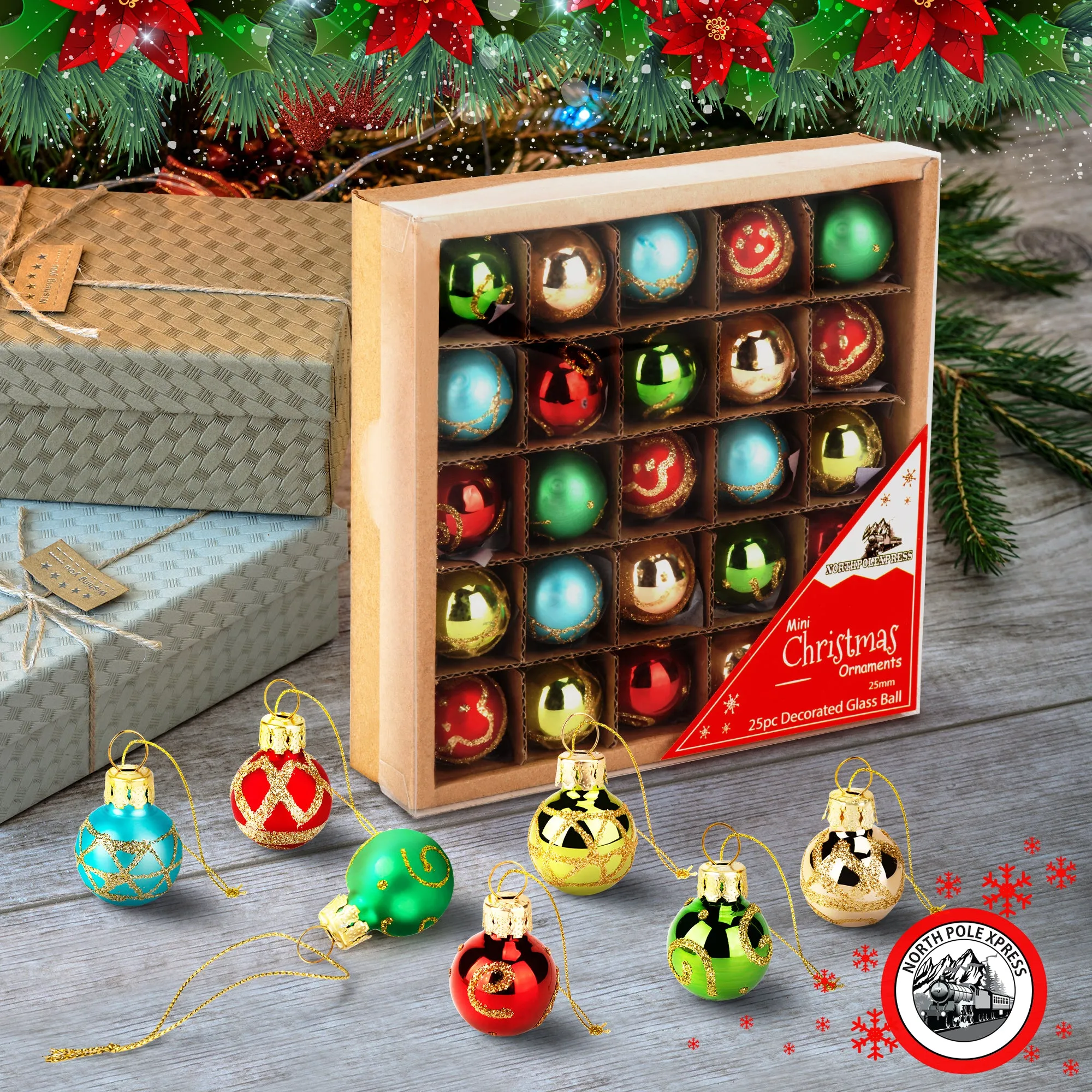1 inch Mini Multicolor Vintage Glass Ball Ornaments - box 25