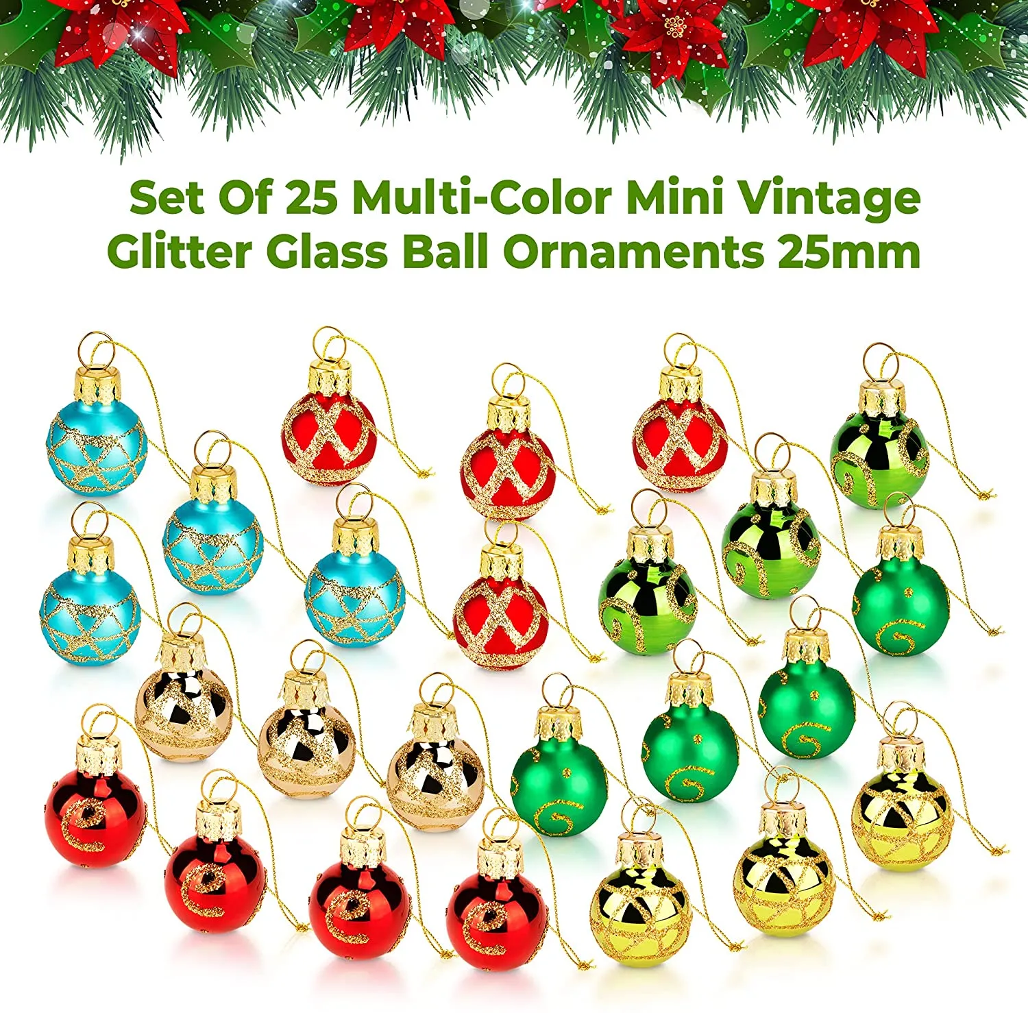 1 inch Mini Multicolor Vintage Glass Ball Ornaments - box 25