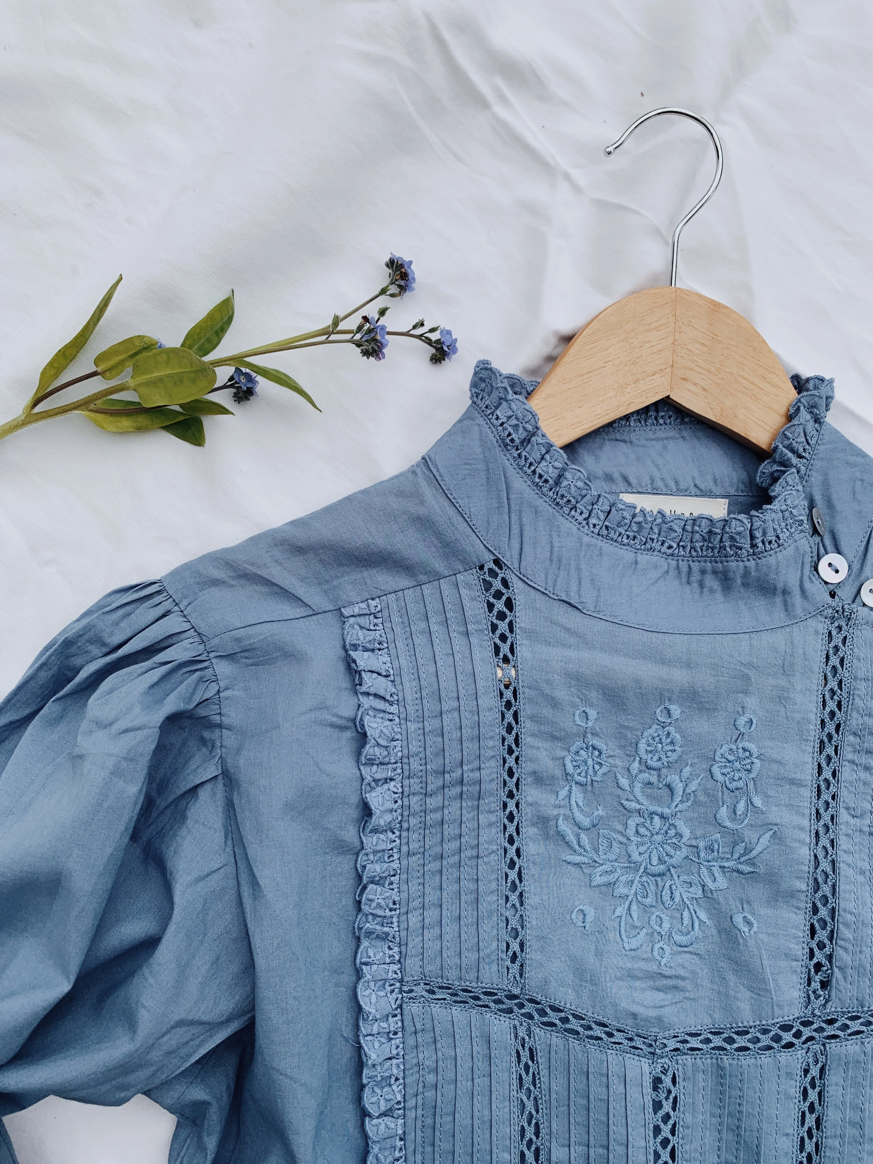 100% RECYCLED COTTON - PAULINA DUSTY BLUE COTTON BLOUSE