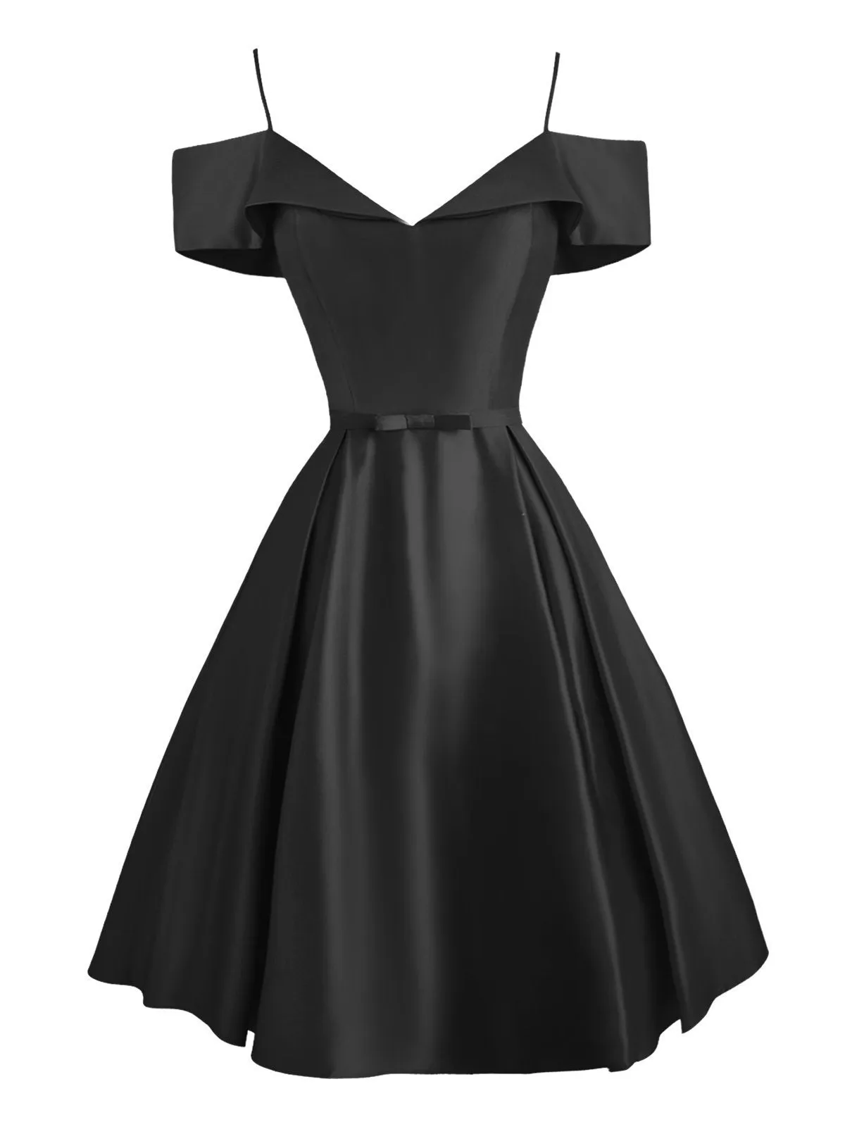 1950s Cold Shoulder Satin Bow Dress