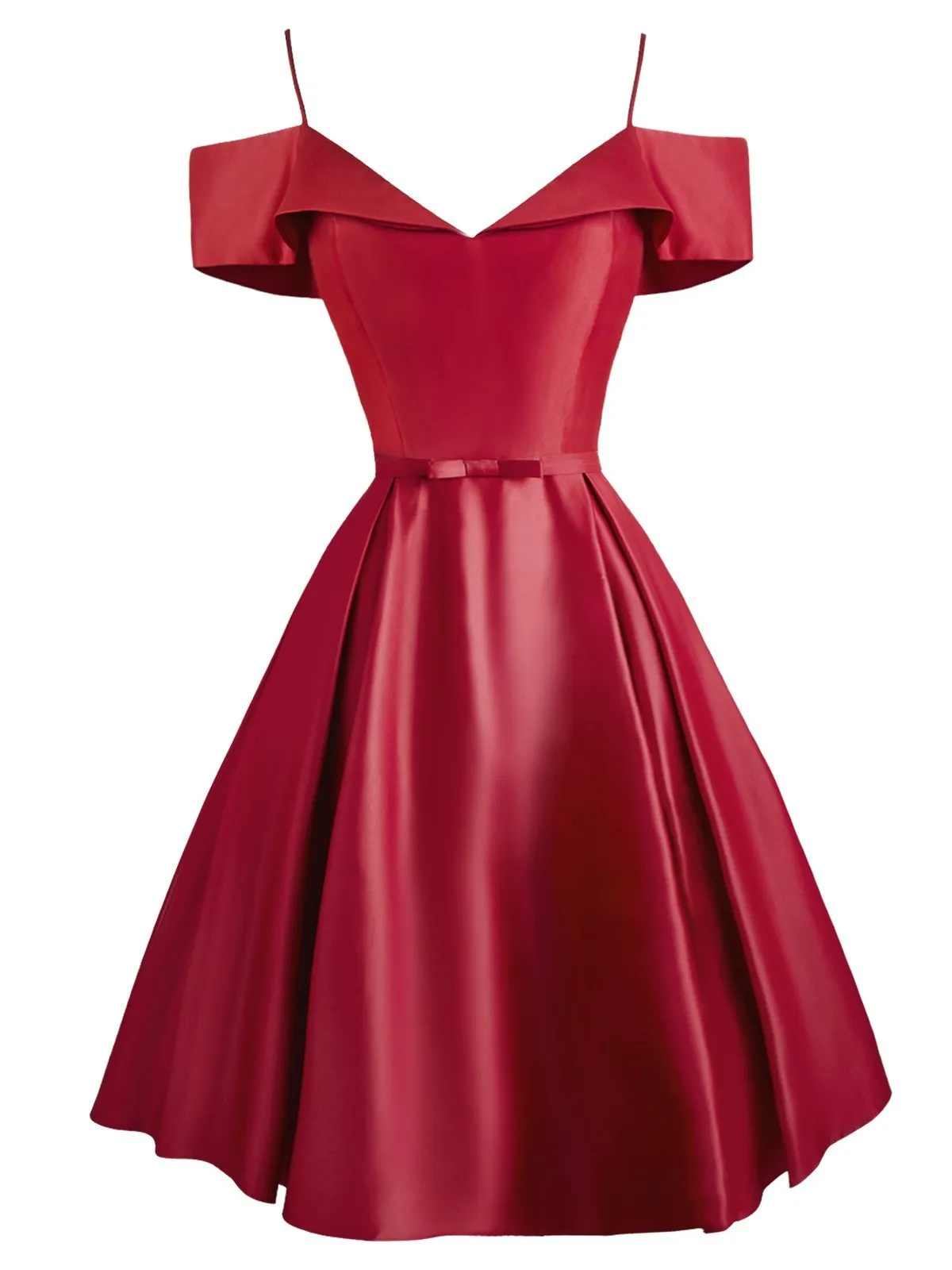 1950s Cold Shoulder Satin Bow Dress