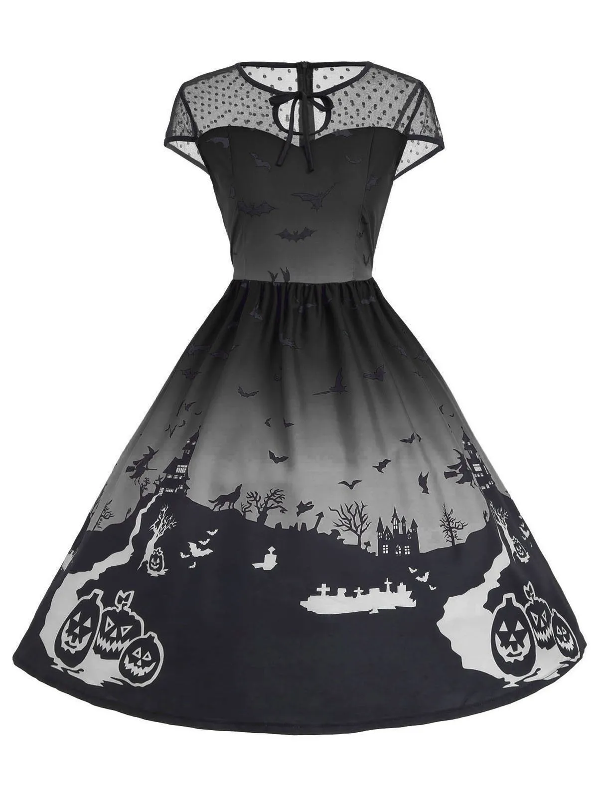 1950s Halloween Print Mesh Dress