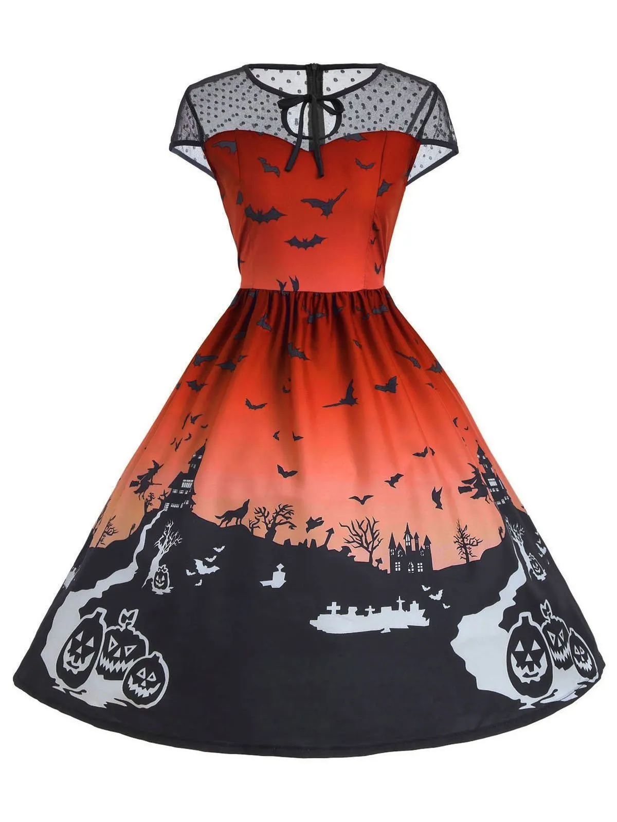 1950s Halloween Print Mesh Dress