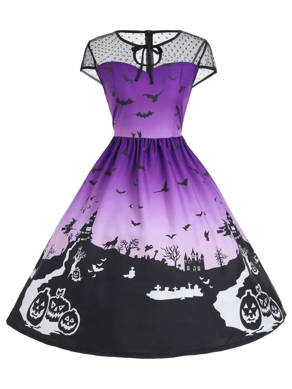 1950s Halloween Print Mesh Dress