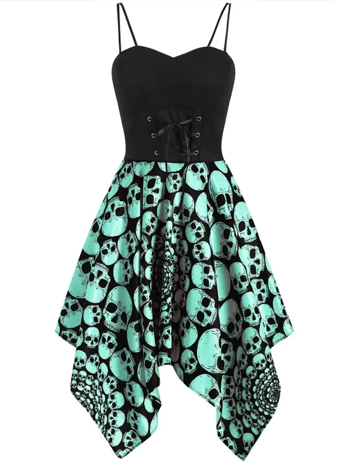 1950s Halloween Skull Lace-up Strap Dress
