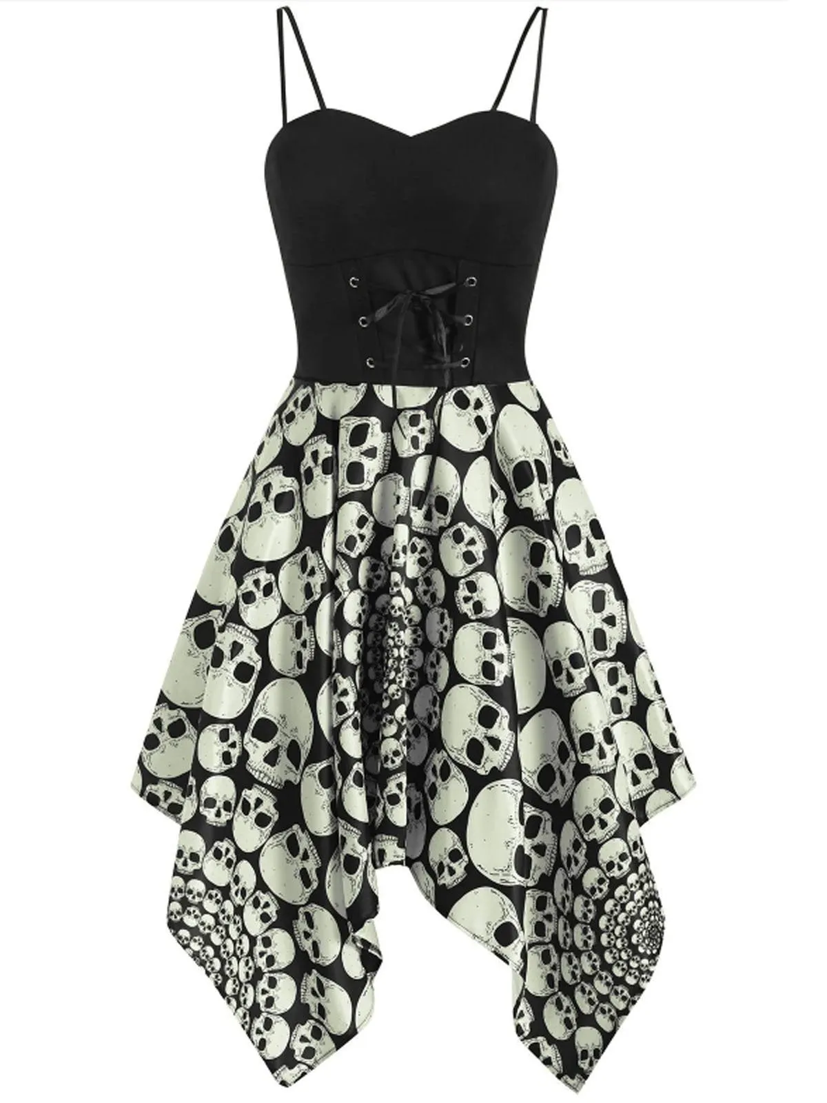 1950s Halloween Skull Lace-up Strap Dress
