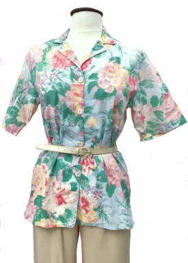 1980s Vintage Mulberry Liberty Cotton Floral Short Sleeve Blouse