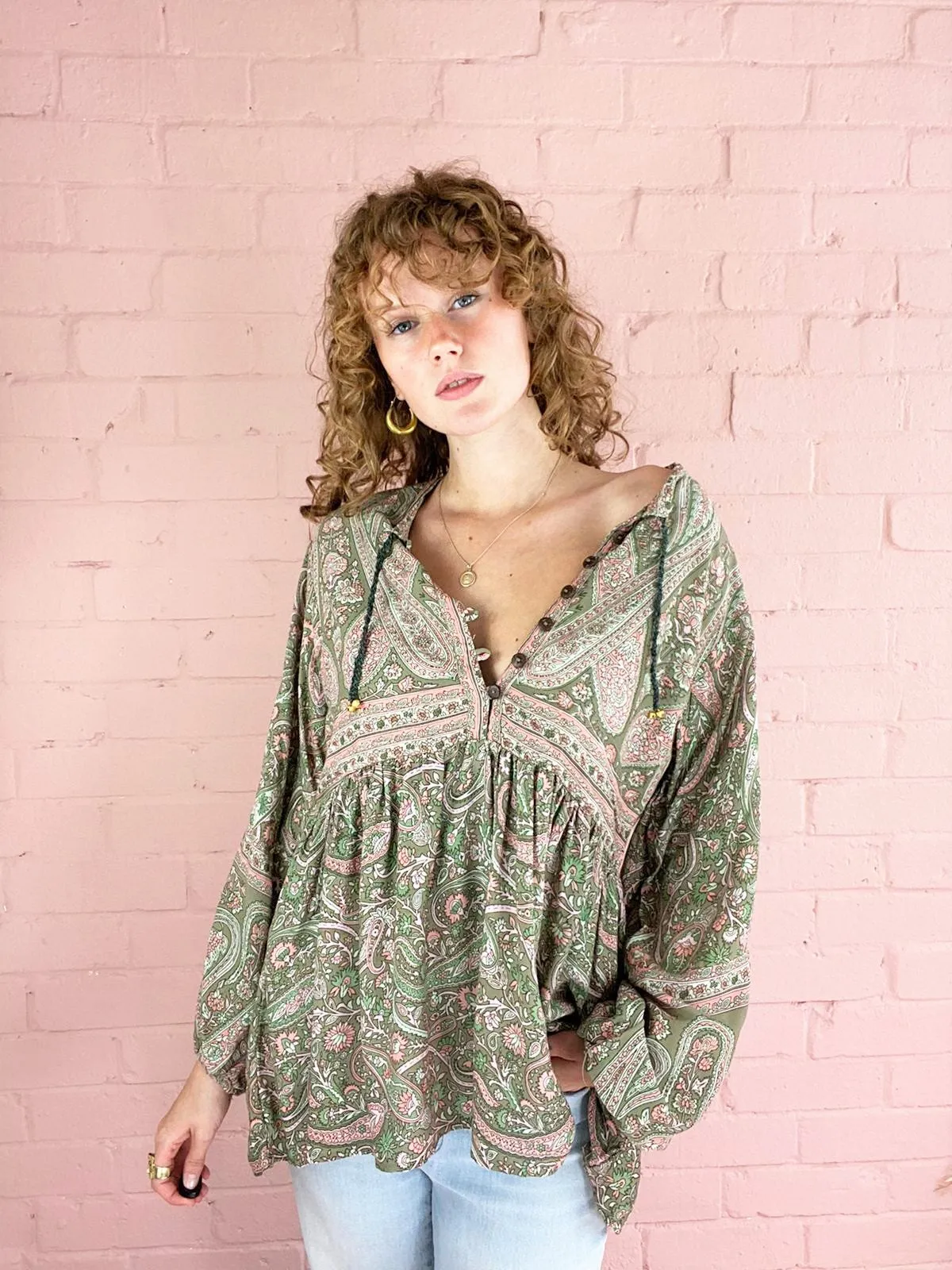50% OFF Florence Smock Top in Sage & Blush Paisley Floral