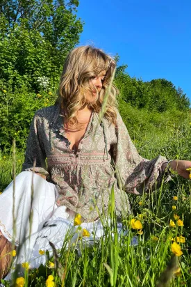 50% OFF Florence Smock Top in Sage & Blush Paisley Floral