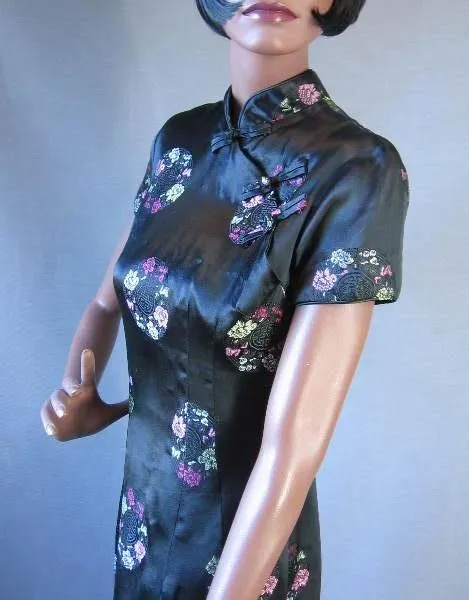 60s Alfred Shaheen Dress Women's Vintage Cheong Sam Brocade Asian Style Medium VFG
