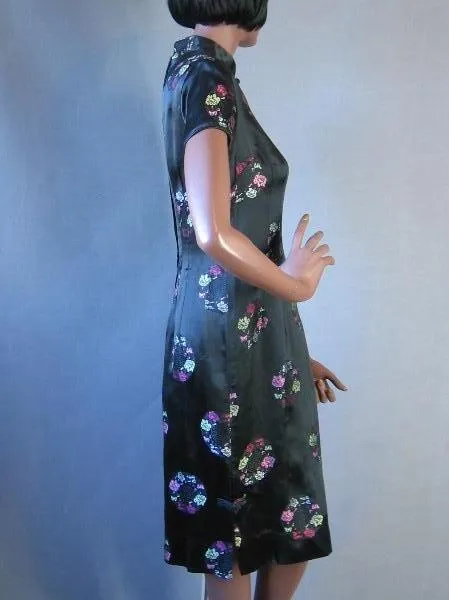 60s Alfred Shaheen Dress Women's Vintage Cheong Sam Brocade Asian Style Medium VFG