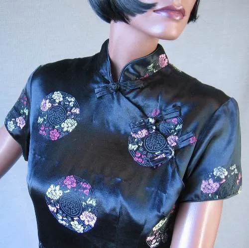 60s Alfred Shaheen Dress Women's Vintage Cheong Sam Brocade Asian Style Medium VFG