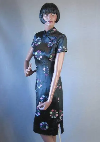 60s Alfred Shaheen Dress Women's Vintage Cheong Sam Brocade Asian Style Medium VFG