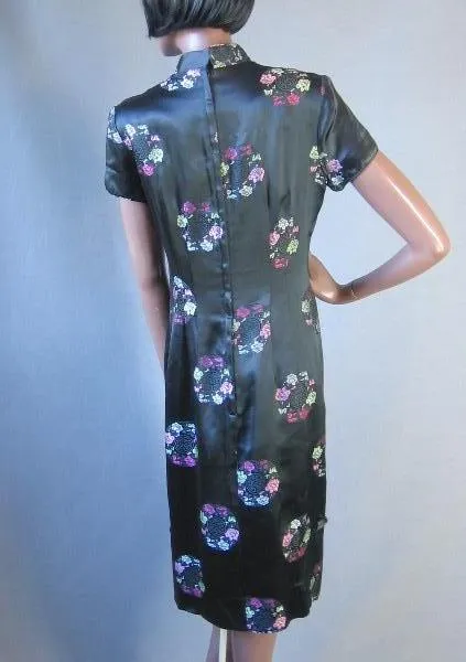60s Alfred Shaheen Dress Women's Vintage Cheong Sam Brocade Asian Style Medium VFG