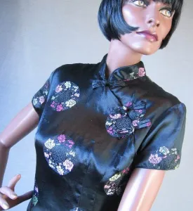 60s Alfred Shaheen Dress Women's Vintage Cheong Sam Brocade Asian Style Medium VFG
