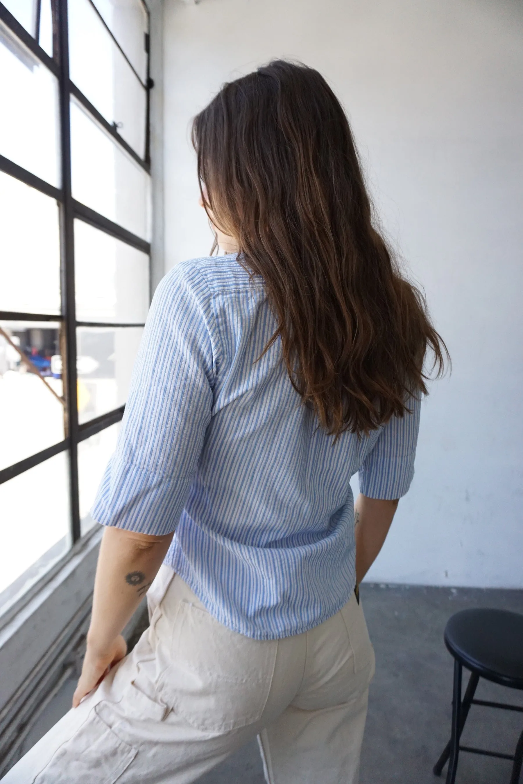 60s Seersucker Striped Blouse