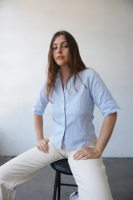 60s Seersucker Striped Blouse