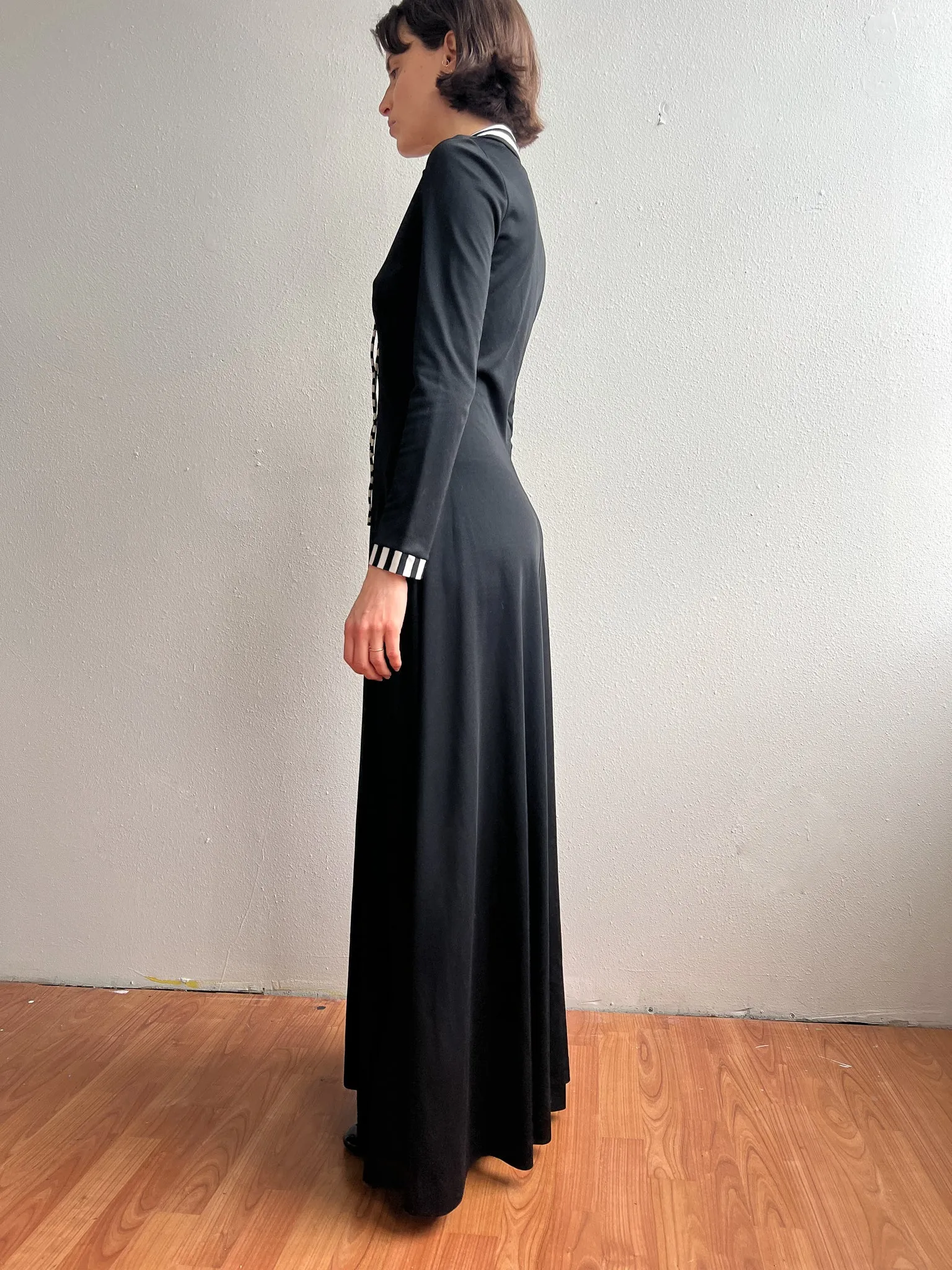 70s Black   White Stripe Collar Maxidress (S)
