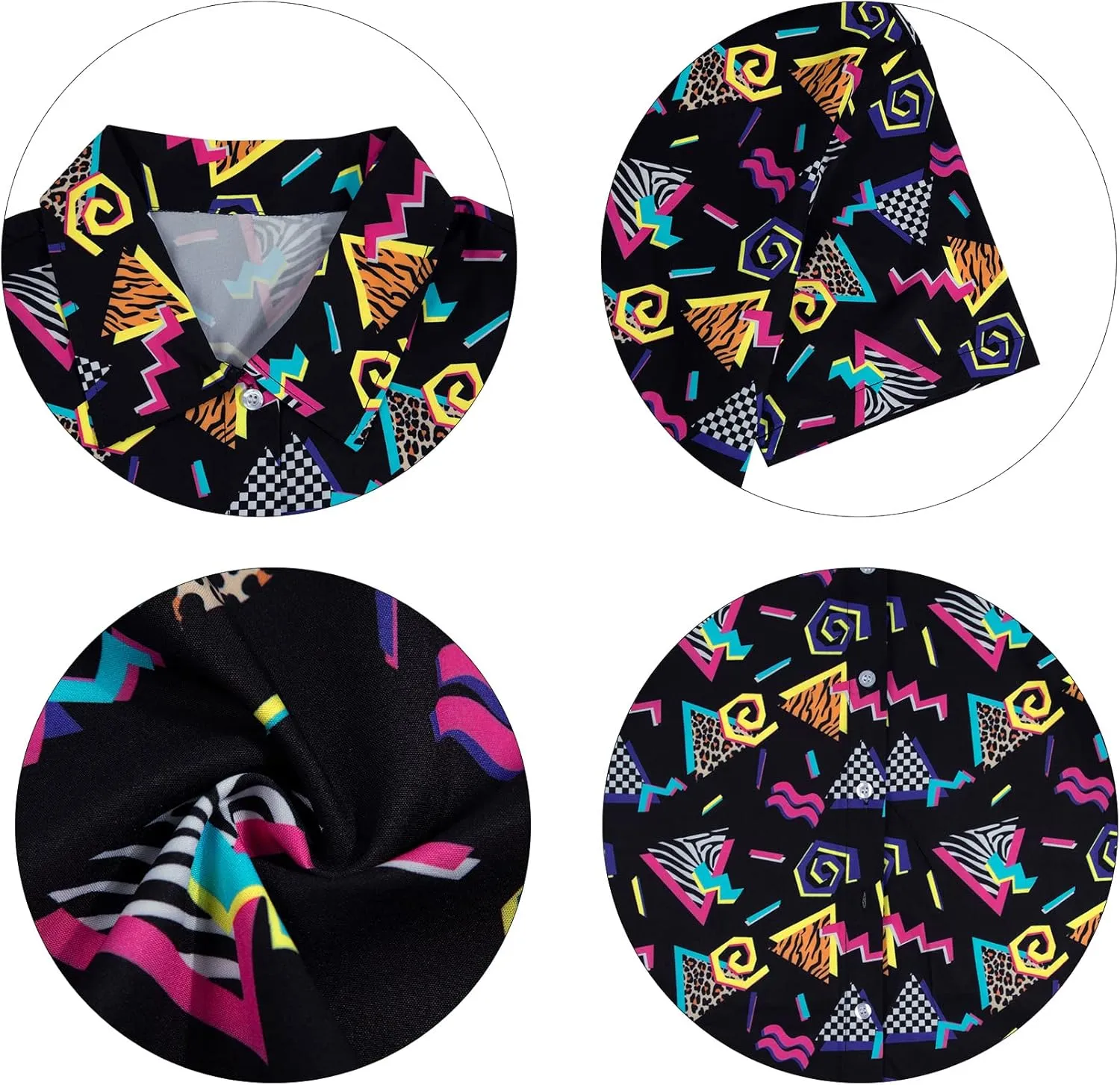 80s 90s Outfits for Women Retro Theme Party Disco Shirt 80s Hawaiian Shirt Neon Button Down Short Sleeve Blouse Tops