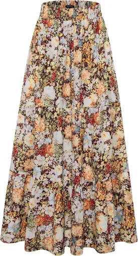 Arolina Maxi Skirt for Women Summer Boho Elastic High Waist Pleated A-Line Flowy Ruffle Swing Tiered Long Beach Skirt Dress