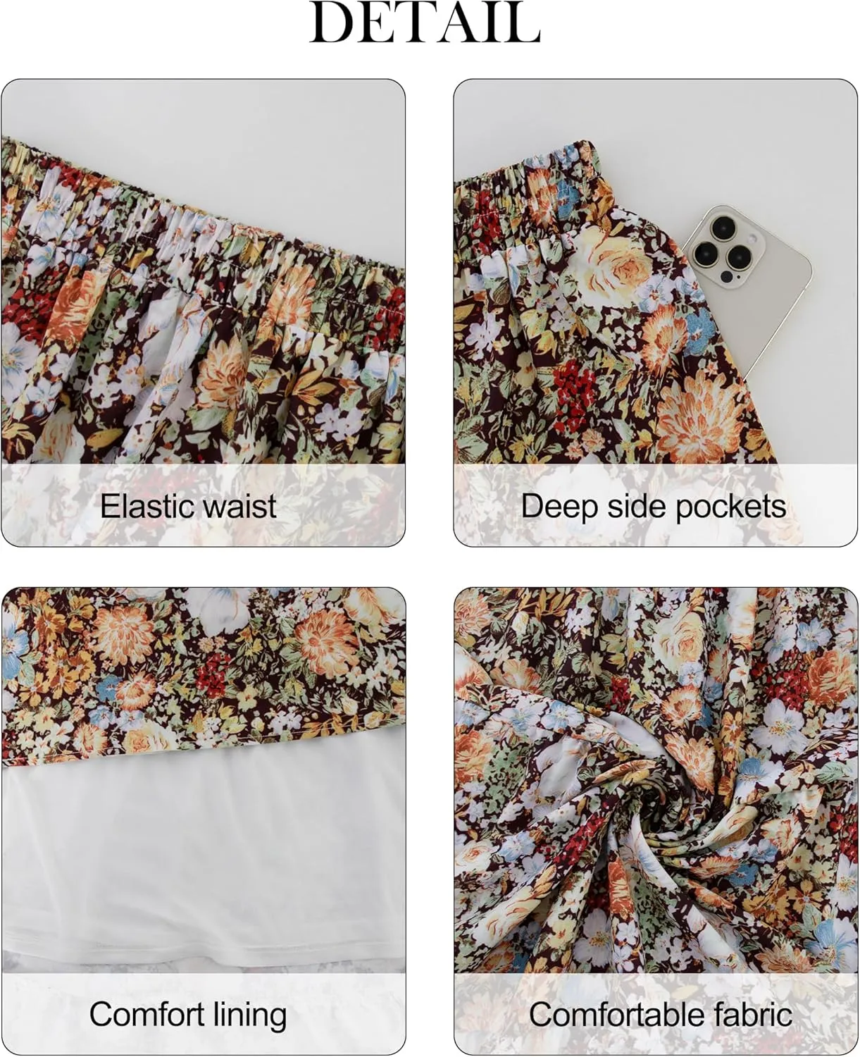 Arolina Maxi Skirt for Women Summer Boho Elastic High Waist Pleated A-Line Flowy Ruffle Swing Tiered Long Beach Skirt Dress