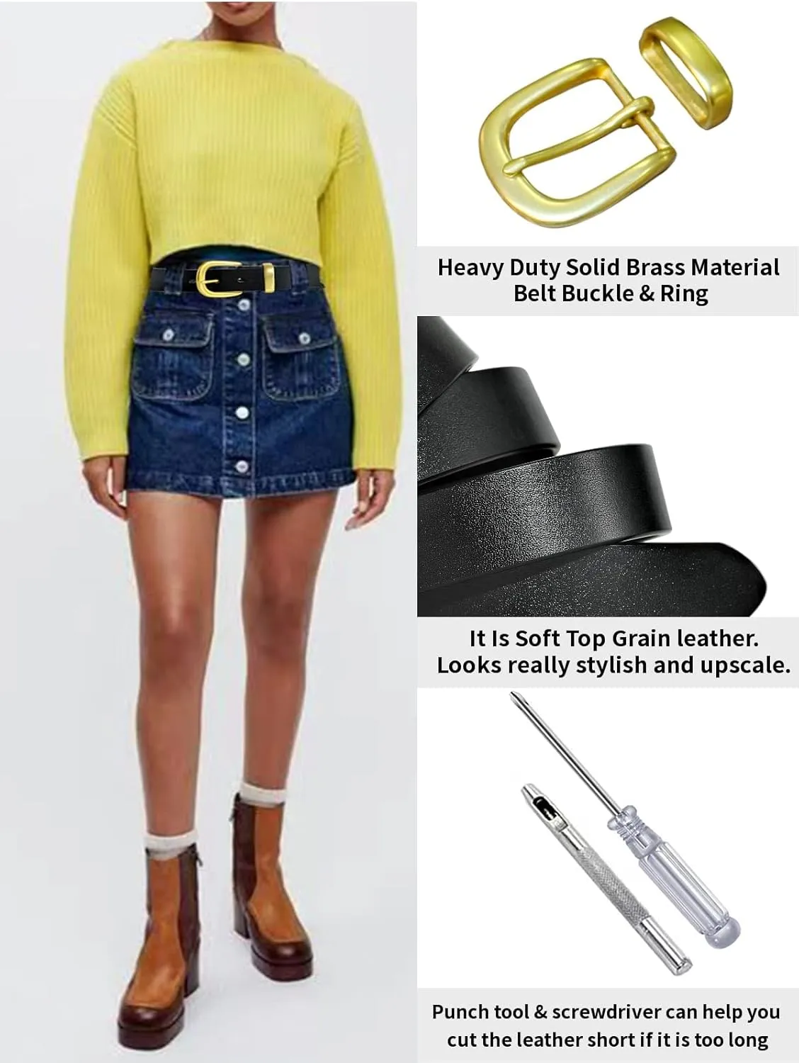 Belts for Women Full Grain genuine leather belts Pants Brass Buckle Brown belt women Western Cowgirl Belts for Jeans