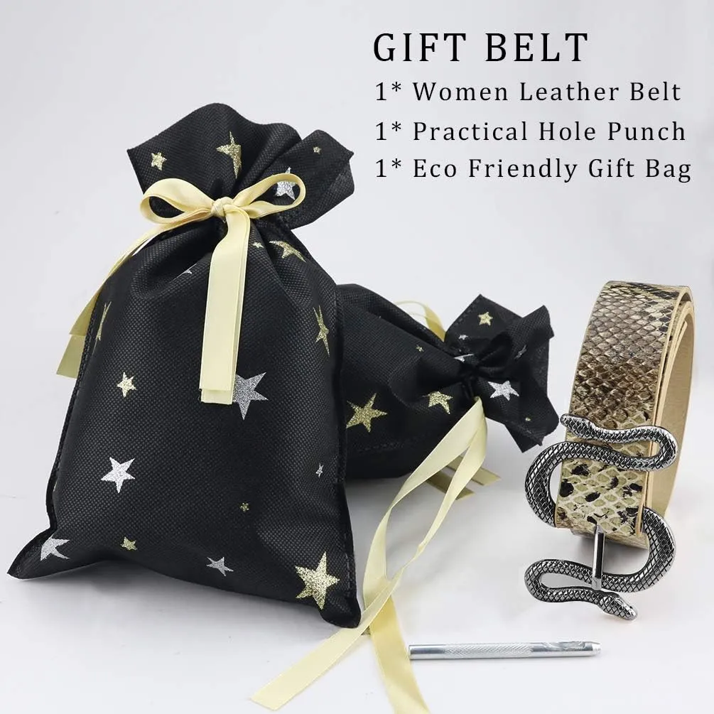Belts for Women,Women Fashion Leather Belt for Dress with Snake Buckle