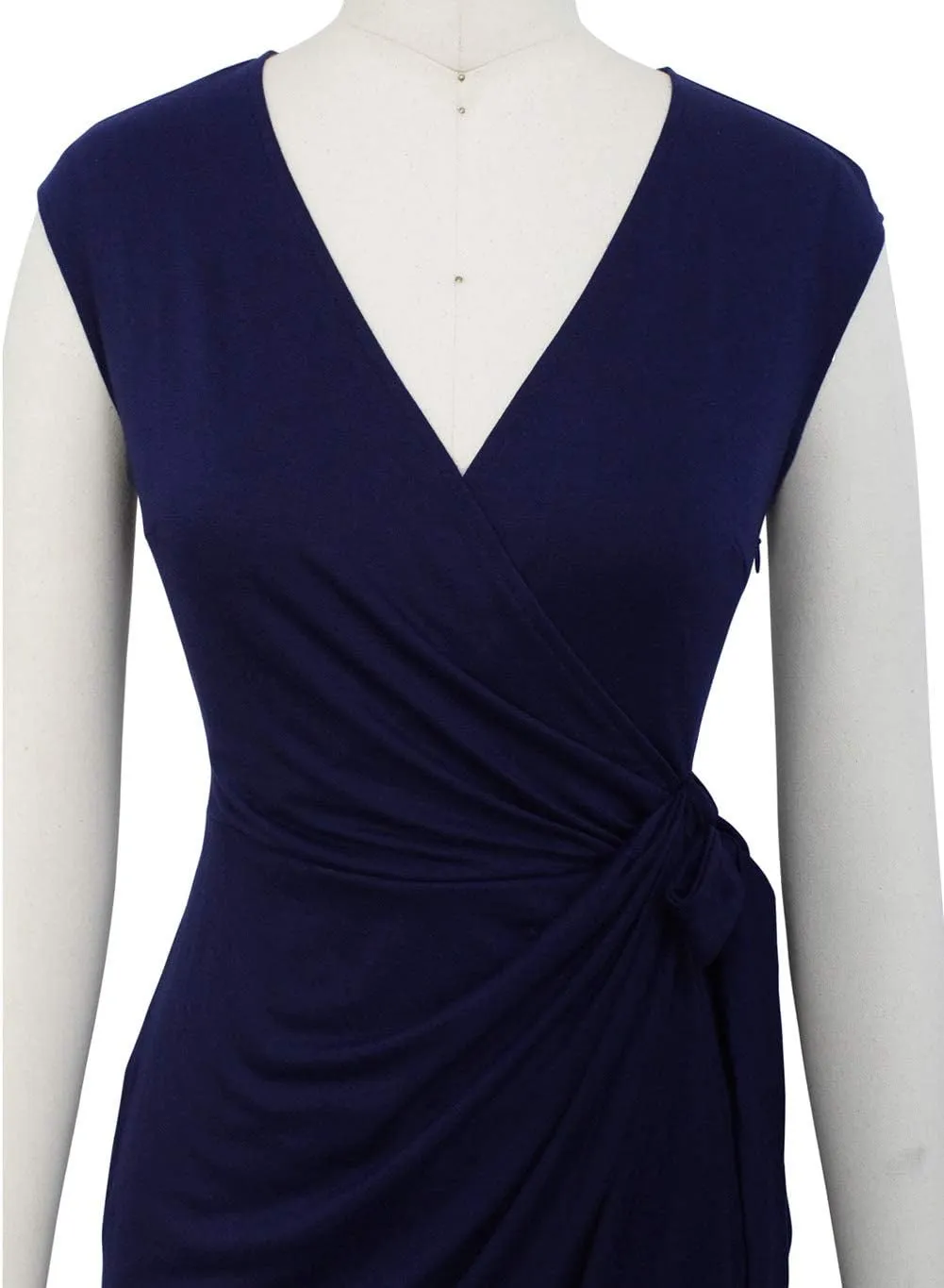Berydress Women's Vintage V-Neck Sheath Casual Party Work Faux Black Wrap Dress