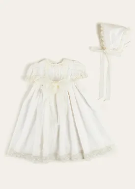 Bespoke Plumeti Embroidered Organic Lawn Cotton Christening Dress and Bonnet