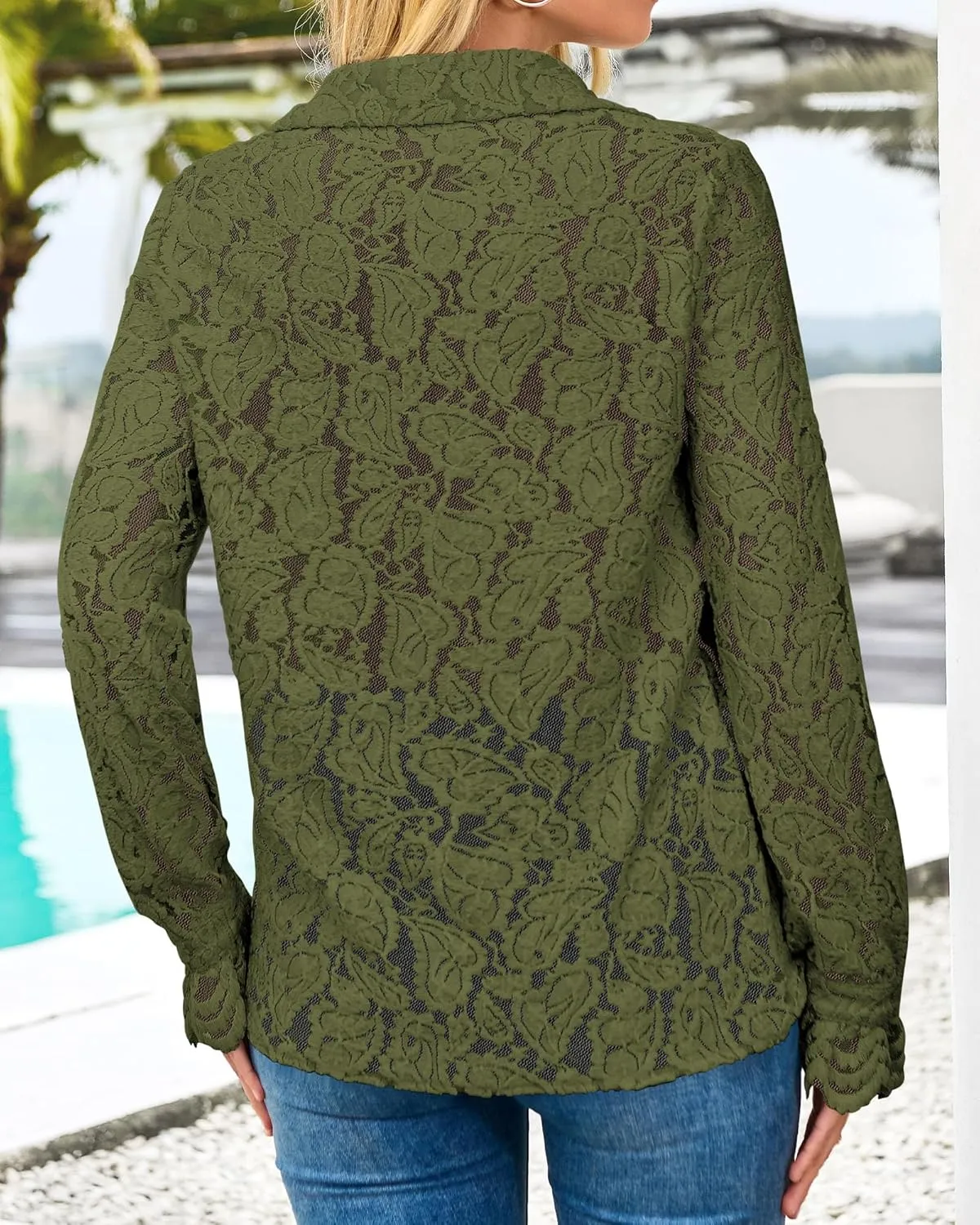 BTFBM Long Sleeve Lace Blouses for Women 2025 Spring Dressy Casual Button Down Shirts Date Night Outfit Club Party Tops