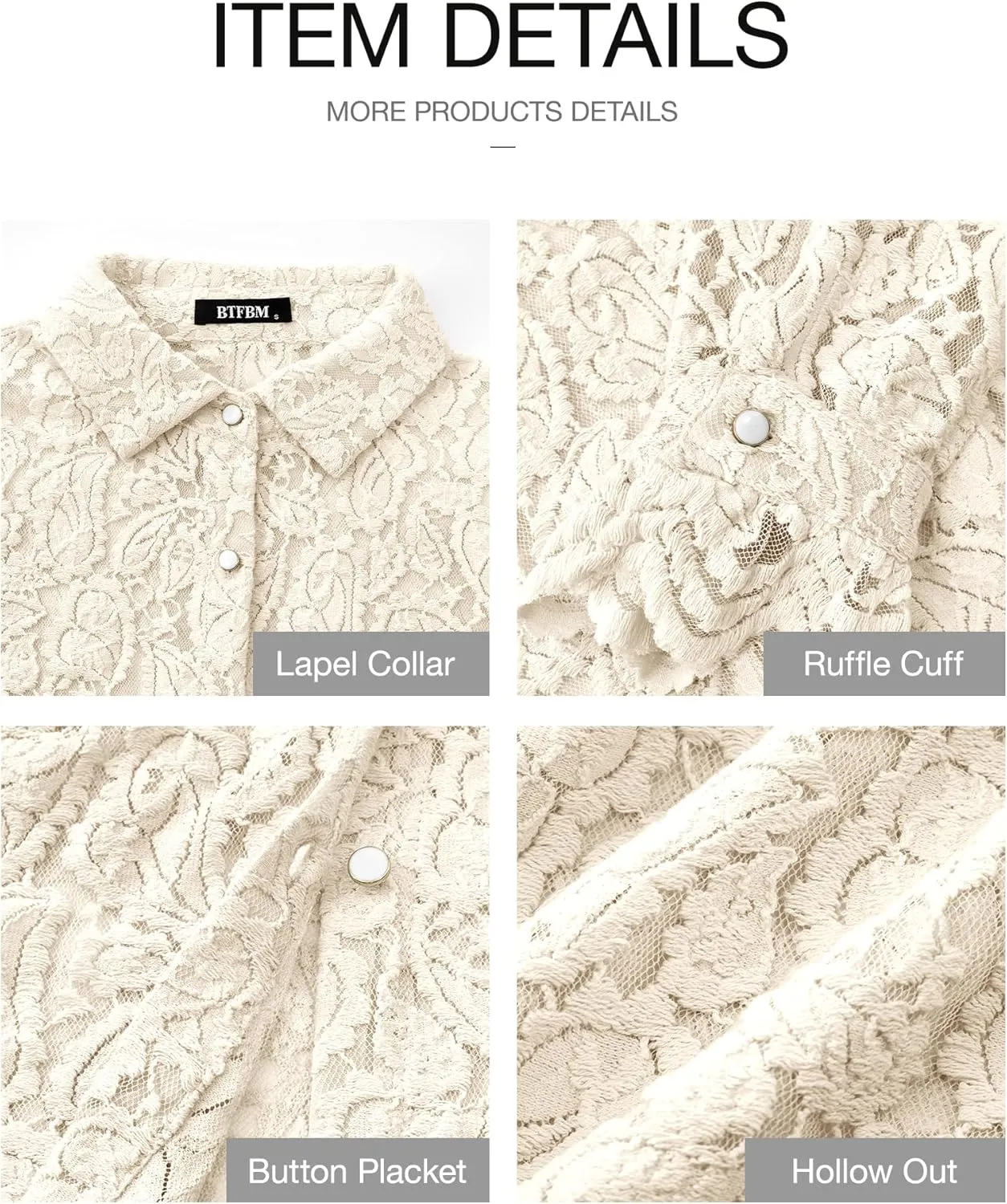 BTFBM Long Sleeve Lace Blouses for Women 2025 Spring Dressy Casual Button Down Shirts Date Night Outfit Club Party Tops