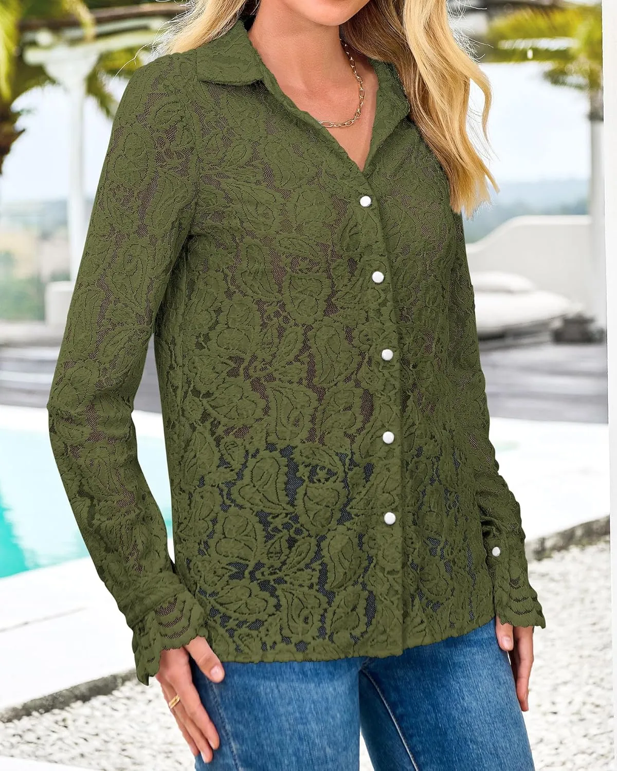 BTFBM Long Sleeve Lace Blouses for Women 2025 Spring Dressy Casual Button Down Shirts Date Night Outfit Club Party Tops