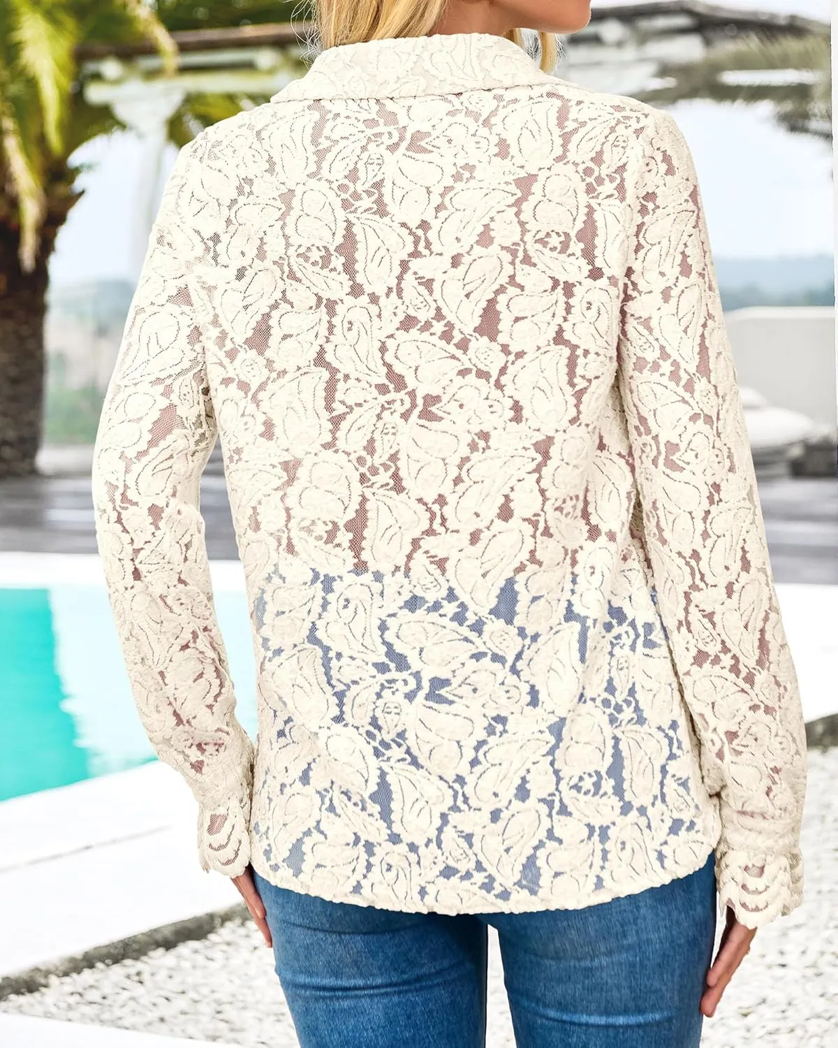 BTFBM Long Sleeve Lace Blouses for Women 2025 Spring Dressy Casual Button Down Shirts Date Night Outfit Club Party Tops