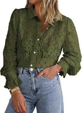 BTFBM Long Sleeve Lace Blouses for Women 2025 Spring Dressy Casual Button Down Shirts Date Night Outfit Club Party Tops