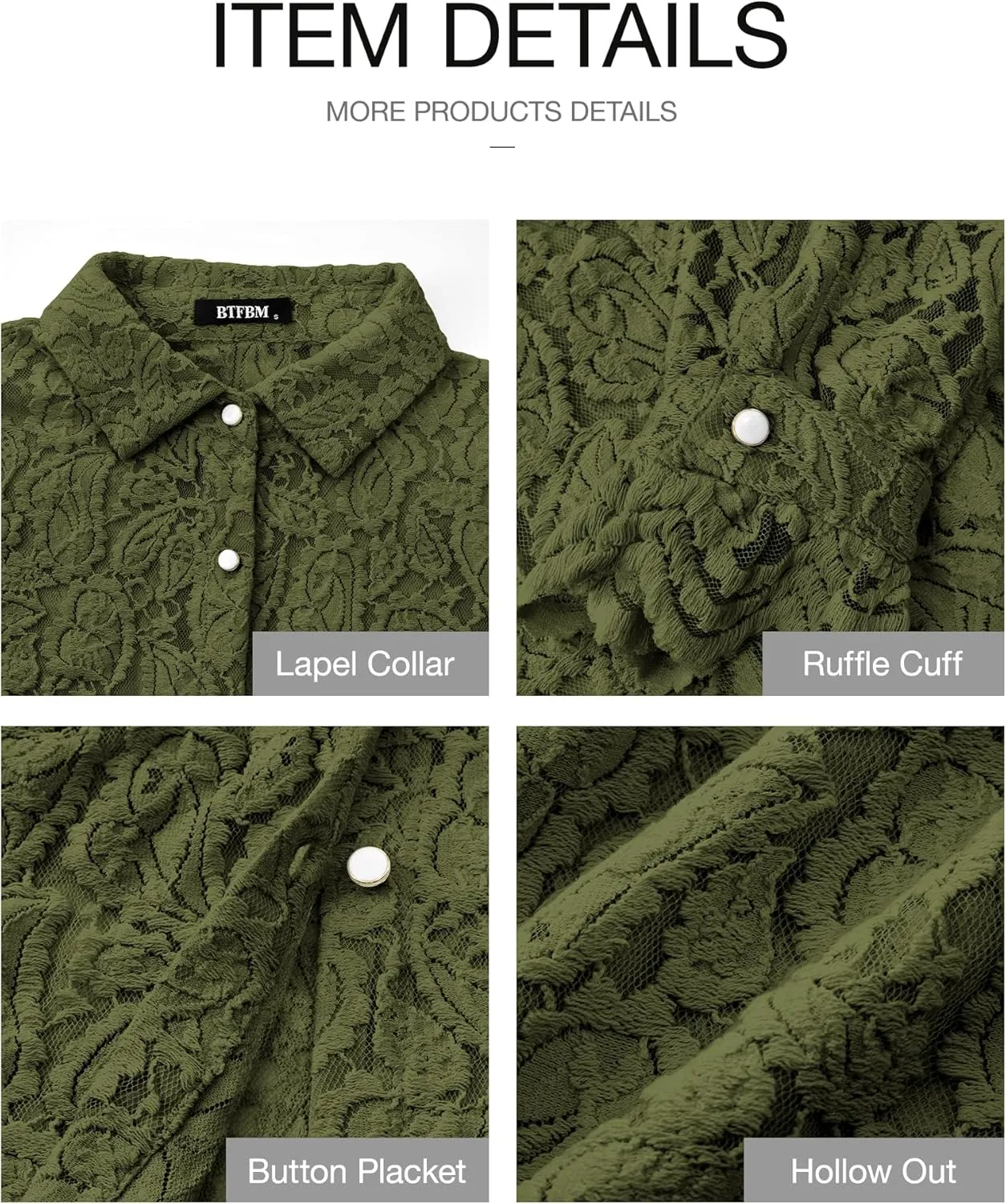 BTFBM Long Sleeve Lace Blouses for Women 2025 Spring Dressy Casual Button Down Shirts Date Night Outfit Club Party Tops