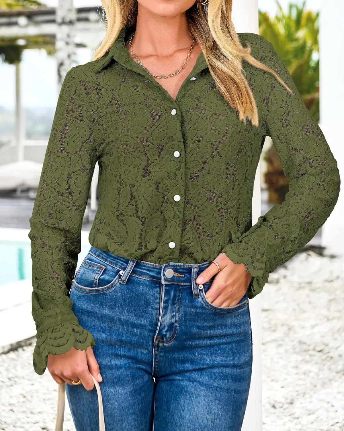 BTFBM Long Sleeve Lace Blouses for Women 2025 Spring Dressy Casual Button Down Shirts Date Night Outfit Club Party Tops