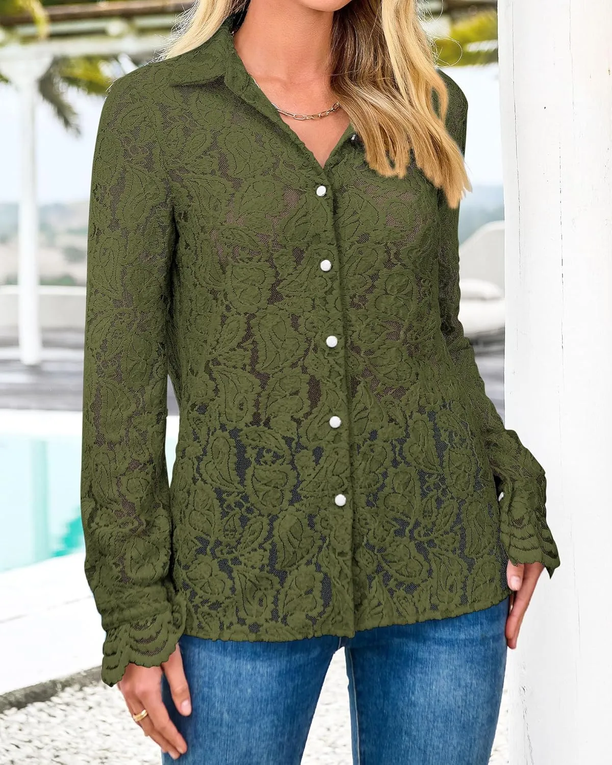 BTFBM Long Sleeve Lace Blouses for Women 2025 Spring Dressy Casual Button Down Shirts Date Night Outfit Club Party Tops