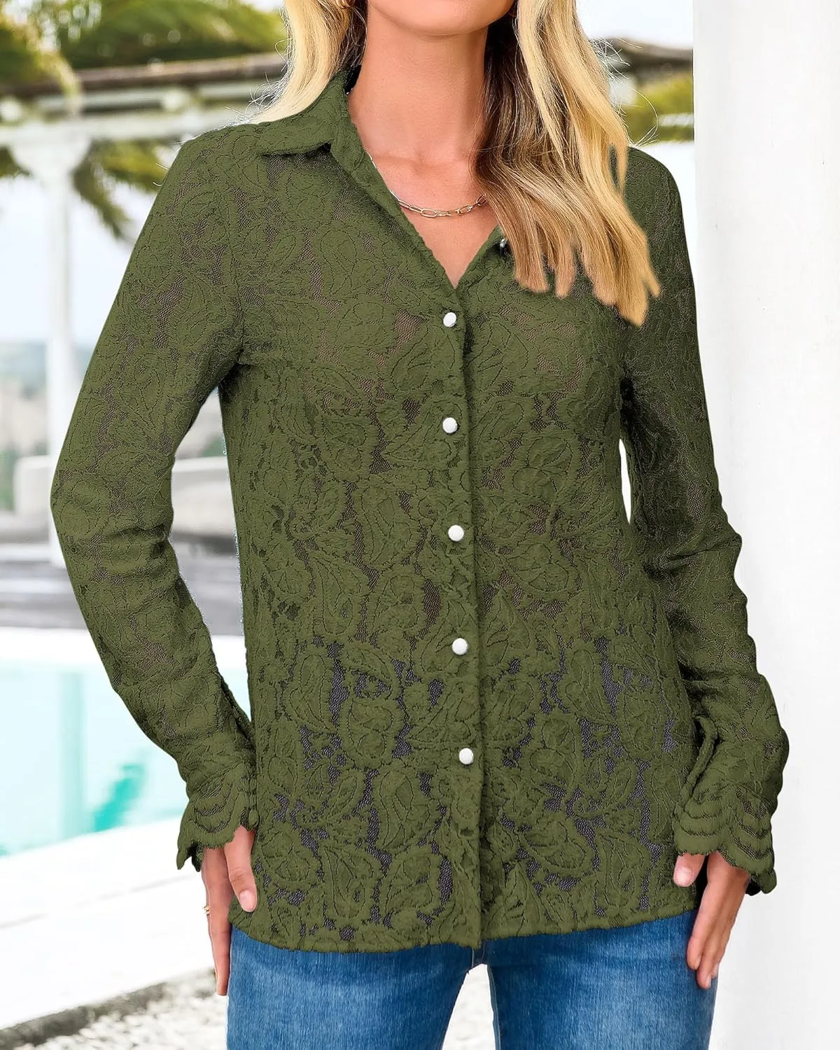 BTFBM Long Sleeve Lace Blouses for Women 2025 Spring Dressy Casual Button Down Shirts Date Night Outfit Club Party Tops
