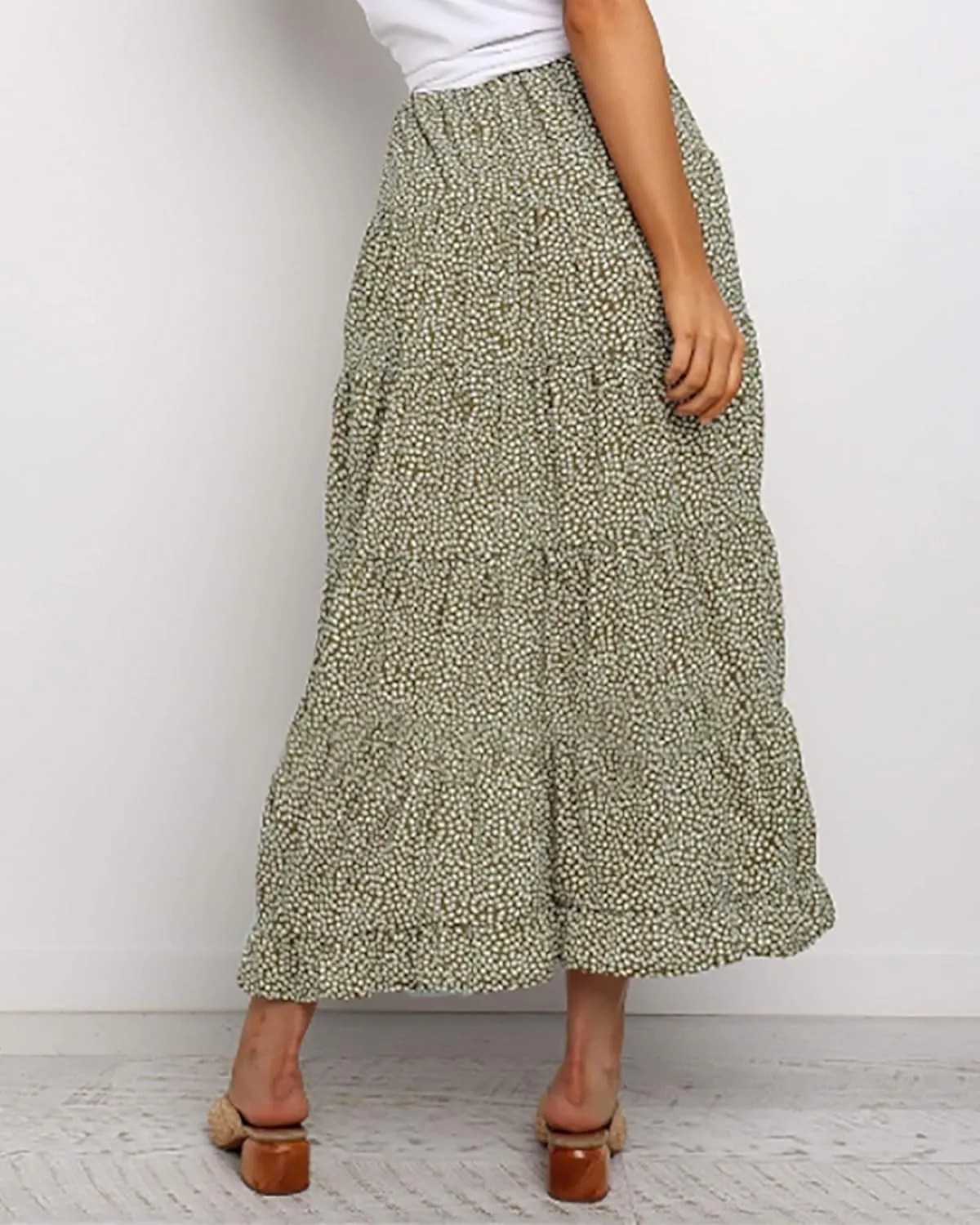 BTFBM Women 2025 Summer Spring Boho Long Skirts Dress Floral Print Elastic Waist Split Ruffle High Low Beach Maxi Skirt