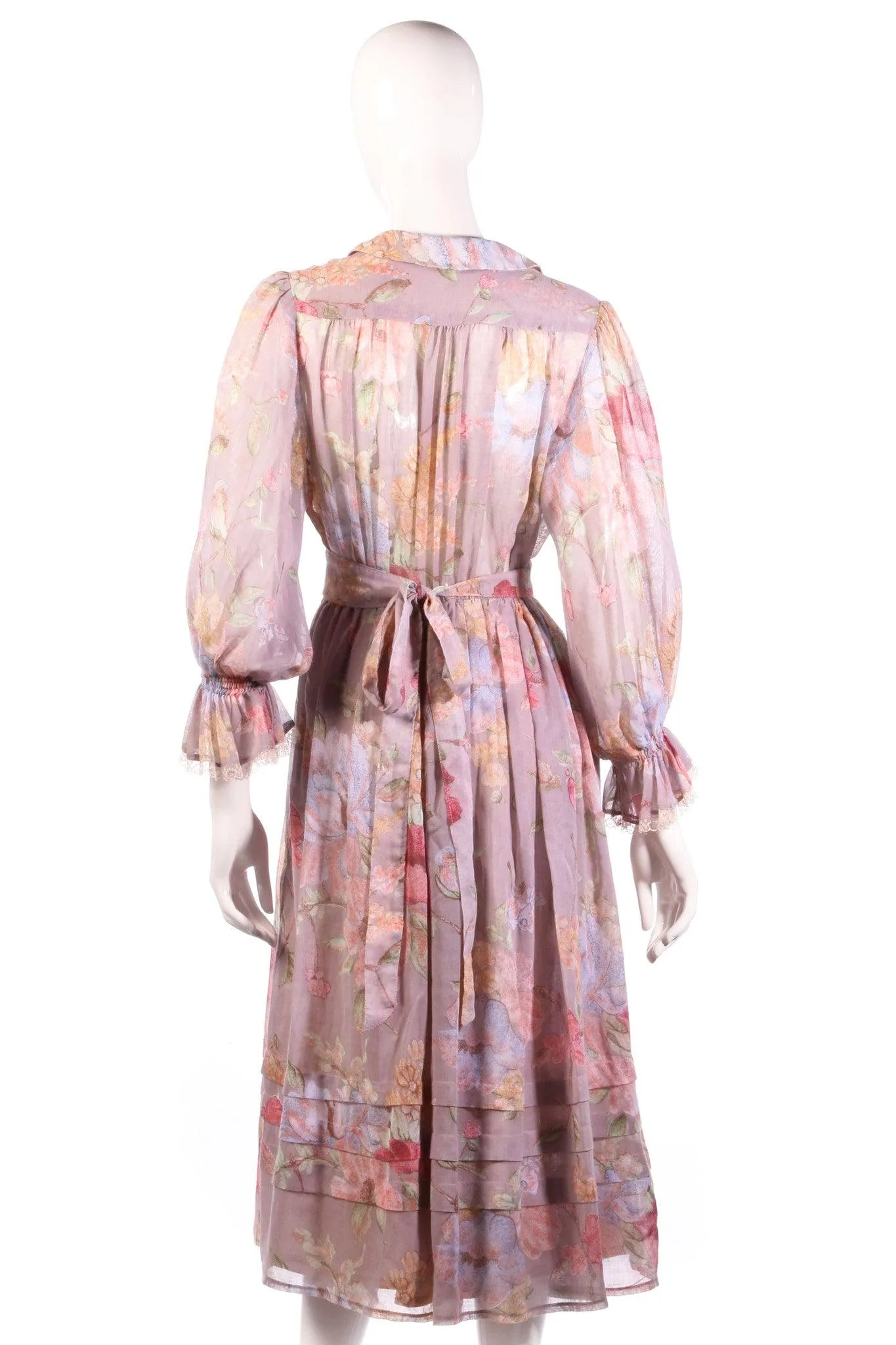 Cassis at Elida of London Vintage Purple Floral Dress with Lace Size 10