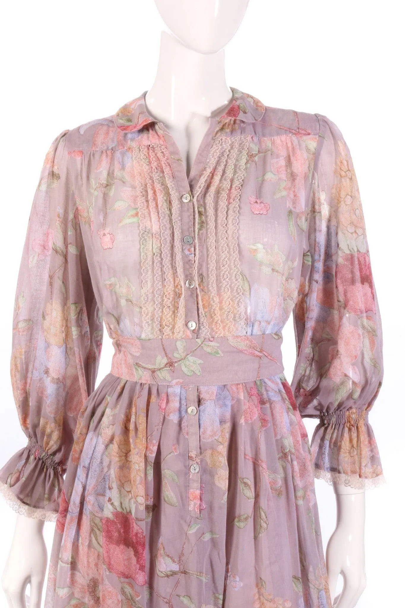 Cassis at Elida of London Vintage Purple Floral Dress with Lace Size 10