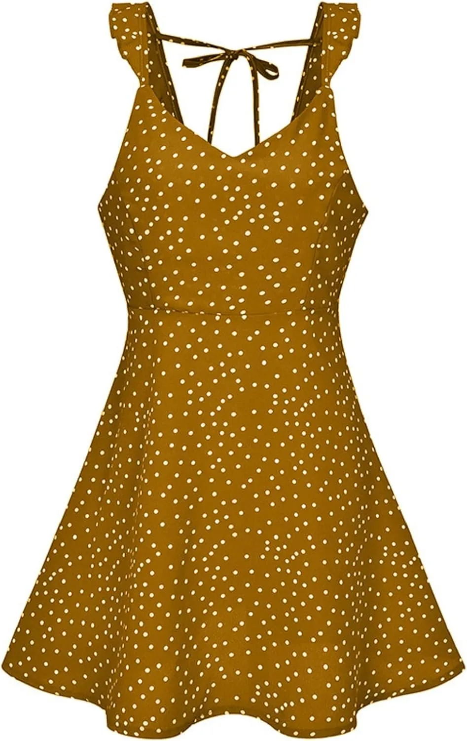 CHARTOU Women's Sexy Plunge V Neck Back Bow-Tie Spaghetti Straps Polka Dot Flared Mini Dress