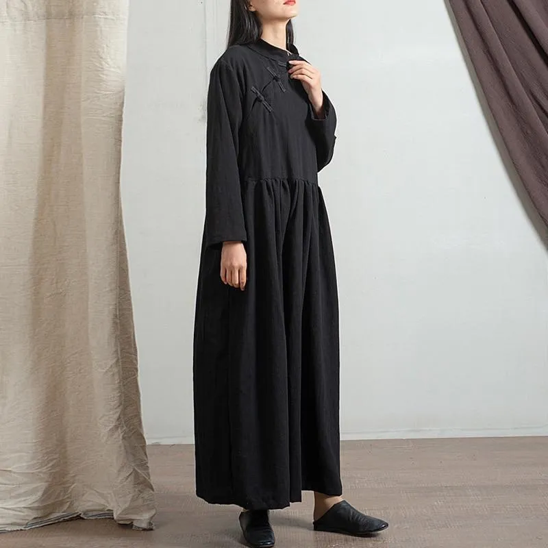Chinese Mandarin Collar Linen Dress  | Zen