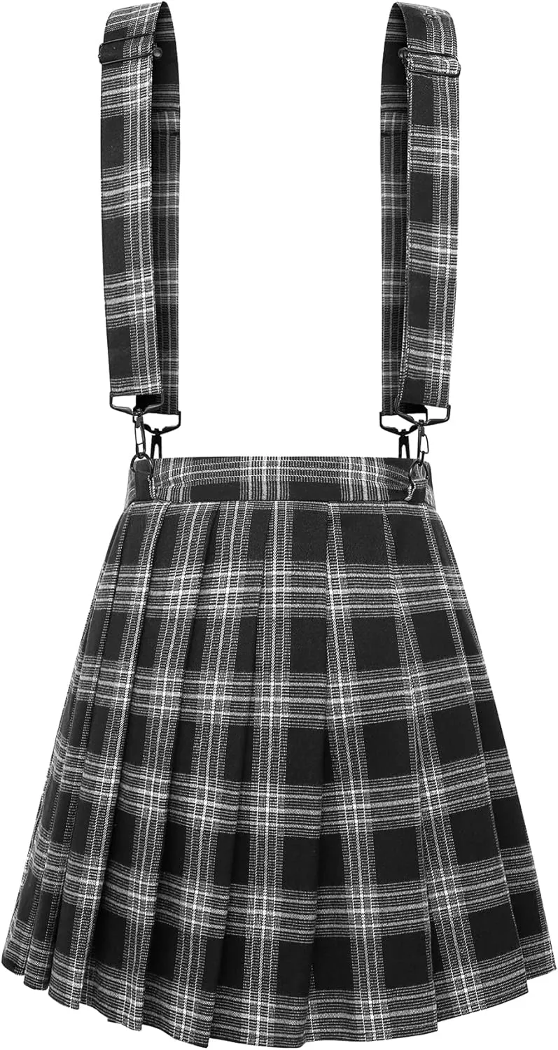 chouyatou Women's Cool Sweet A-Line Decorative Strap Plaid Pleated Mini Skirt