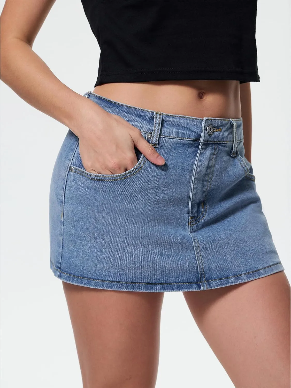 EMMIOL Women Denim Skort Skirt Stretchy Mid Waist Y2K Sexy Mini Skirts Dressy Casual Jean Skorts