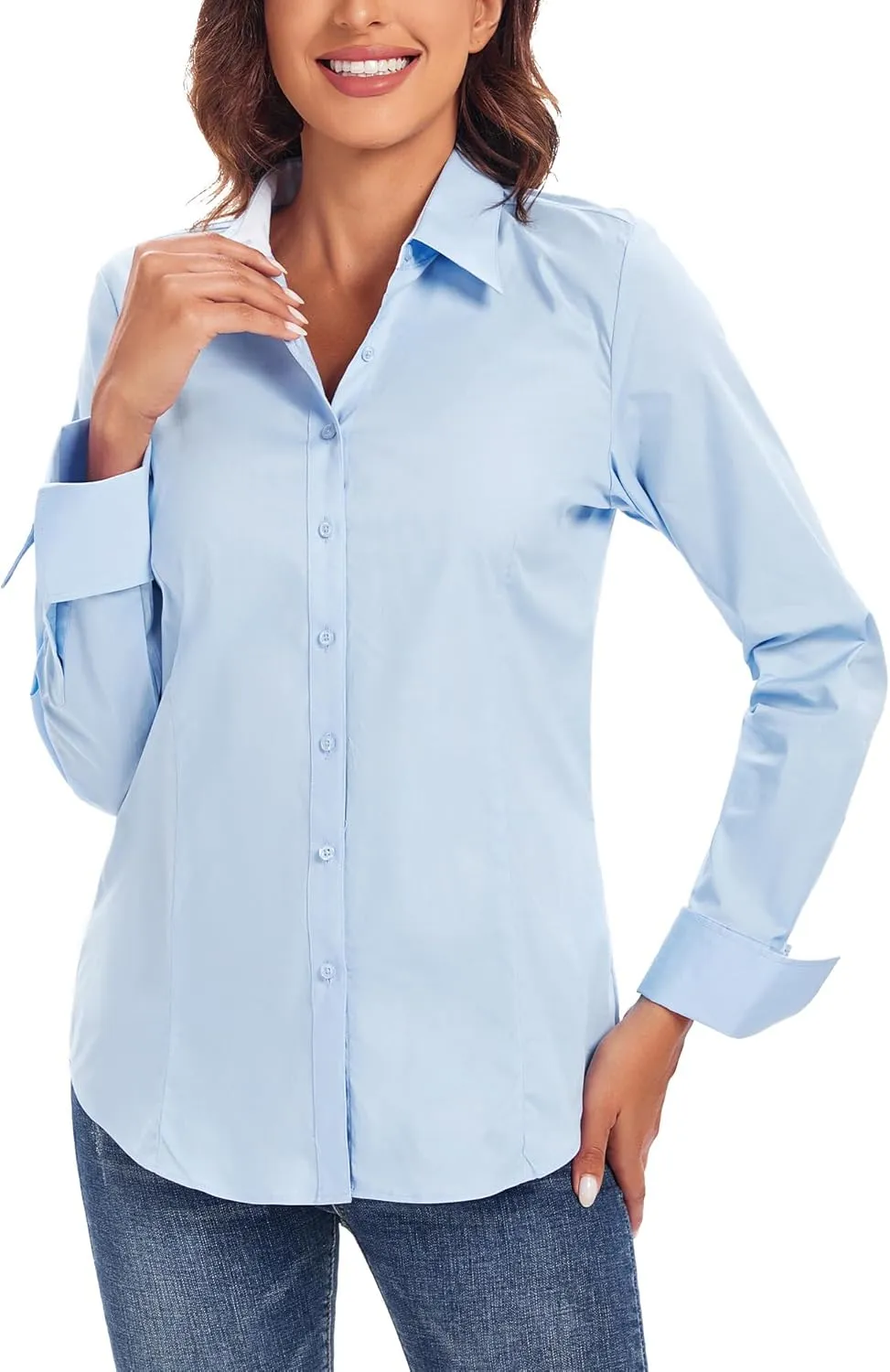 Esabel.C Womens Button Down Shirts Long Sleeve Regular Fit Stretch Work Blouse