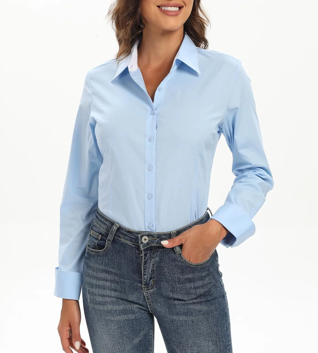 Esabel.C Womens Button Down Shirts Long Sleeve Regular Fit Stretch Work Blouse