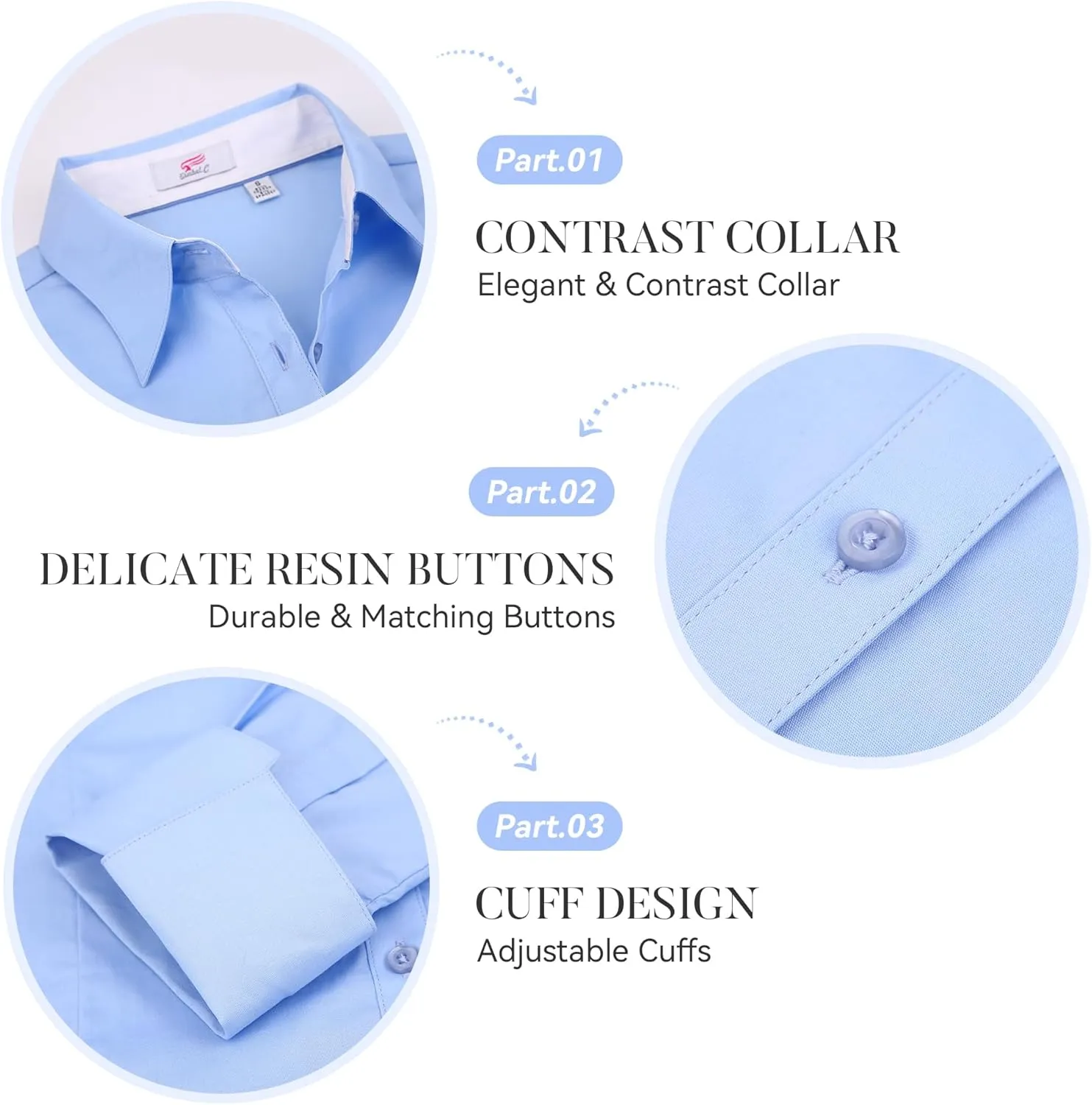 Esabel.C Womens Button Down Shirts Long Sleeve Regular Fit Stretch Work Blouse