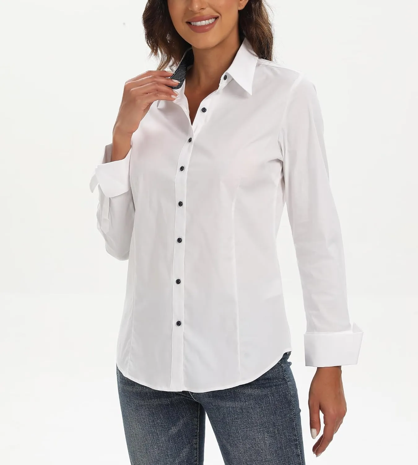 Esabel.C Womens Button Down Shirts Long Sleeve Regular Fit Stretch Work Blouse